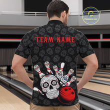 Load image into Gallery viewer, Custom Black And Red Sugar Skull Bowling Team Quarter-Zip Shirts For Men, Bowling League Shirt IPHW9251