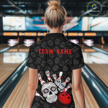 Load image into Gallery viewer, Custom Black And Red Sugar Skull Bowling Women Quarter-Zip Shirt, Bowling League Shirt IPHW9251