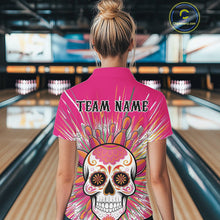 Load image into Gallery viewer, Custom Pink Sugar Skull Bowling Team Polo Shirts For Women, Halloween Bowlers Outfit IPHW9254