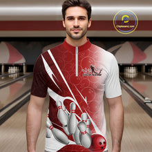 Load image into Gallery viewer, Custom Red Bowling Pattern Bowling Team Quarter-Zip Shirts For Men, Red Bowling Jerseys IPHW9427