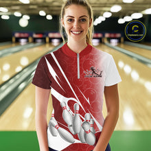 Load image into Gallery viewer, Custom Red Bowling Pattern Bowling Team Women Quarter-Zip Shirts, Red Bowling Jerseys IPHW9427