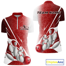 Load image into Gallery viewer, Custom Red Bowling Pattern Bowling Team Women Quarter-Zip Shirts, Red Bowling Jerseys IPHW9427
