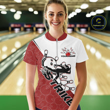 Load image into Gallery viewer, Cusom Red Strike Bowling Team Women Quarter-Zip Shirt, Bowling League Shirt Bowler Outfit IPHW9259