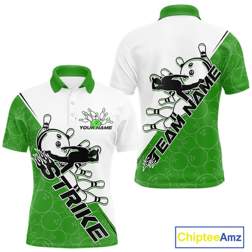 Cusom Green Strike Bowling Team Polo Shirts For Men, Bowling League Shirt Bowlers Outfit IPHW9261