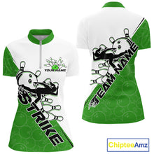 Load image into Gallery viewer, Cusom Green Strike Bowling Team Women Quarter-Zip Shirt, Bowling League Bowler Outfit IPHW9261