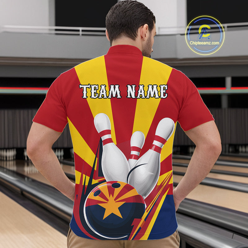 Custom Arizona Flag Bowling Quarter-Zip Shirts For Men, Bowling Tournament Shirt IPHW9264