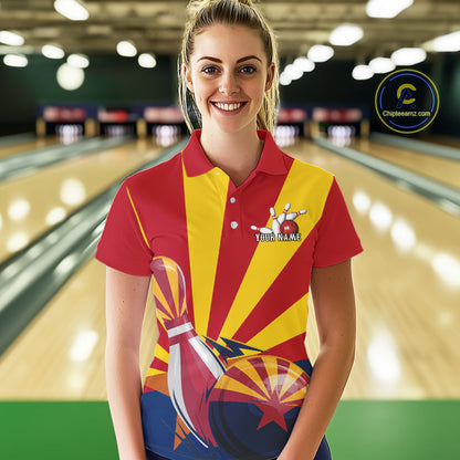 Custom Arizona Flag Bowling Team Polo Shirts For Women, Bowling Tournament Shirt IPHW9265