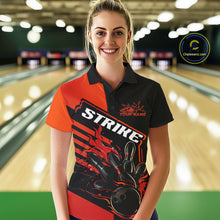 Load image into Gallery viewer, Custom Red Orange Flame Strike Bowling Polo Shirts For Women, Fire Bowling League Shirt IPHW9267