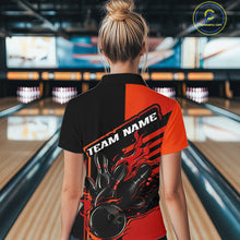 Load image into Gallery viewer, Custom Red Orange Flame Strike Bowling Women Quarter-Zip Shirt, Fire Bowling League Shirt IPHW9267