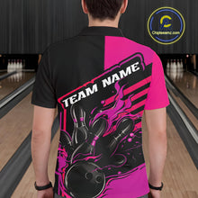 Load image into Gallery viewer, Custom Black And Pink Flame Strike Bowling Polo Shirts For Men, Fire Bowling League Shirt IPHW9269