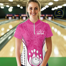 Load image into Gallery viewer, Custom Pink Camo Bowling Team Quarter-Zip Shirts For Women, Bowling Jerseys Bowler Outfit IPHW9596