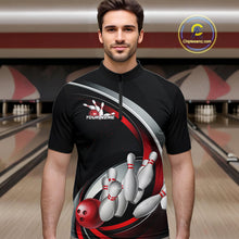 Load image into Gallery viewer, Custom Black And Red Bowling Team Jerseys, Bowler Uniform Bowling Quarter-Zip Shirts For Men IPHW9276