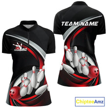 Load image into Gallery viewer, Custom Black And Red Bowling Team Jerseys, Bowler Uniform Bowling Women Quarter-Zip Shirt IPHW9276