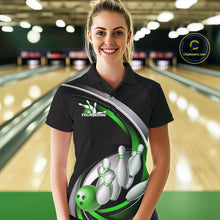 Load image into Gallery viewer, Custom Black Green Bowling Team Jerseys, Bowler Uniform Bowling Polo Shirts For Women IPHW9279
