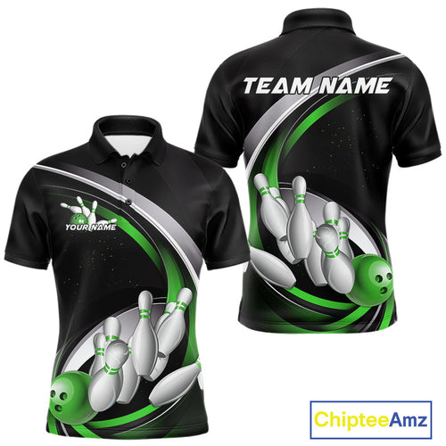 Custom Black Green Bowling Team Jerseys, Bowler Uniform Bowling Polo Shirts For Men IPHW9279