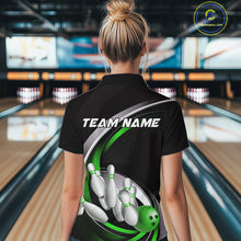 Load image into Gallery viewer, Custom Black Green Bowling Team Jerseys, Bowler Uniform Bowling Women Quarter-Zip Shirts IPHW9279