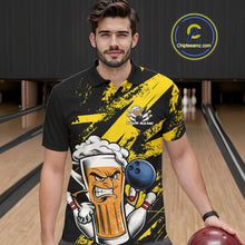 Load image into Gallery viewer, Custom Grunge Yellow Funny Bowling And Beer Polo Shirts For Men, Bowling Team Uniform IPHW9607