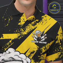 Load image into Gallery viewer, Custom Grunge Yellow Funny Bowling And Beer Polo Shirts For Men, Bowling Team Uniform IPHW9607
