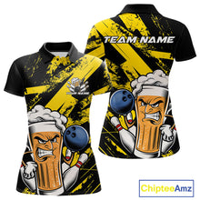 Load image into Gallery viewer, Custom Grunge Yellow Funny Bowling And Beer Polo Shirts For Women, Bowling Team Uniform IPHW9607