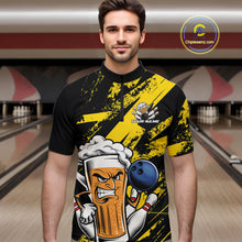 Load image into Gallery viewer, Custom Grunge Yellow Funny Bowling And Beer Quarter-Zip Shirts For Men, Bowling Team Uniform IPHW9607
