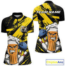 Load image into Gallery viewer, Custom Grunge Yellow Funny Bowling And Beer Women Quarter-Zip Shirt, Bowling Team Uniform IPHW9607