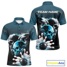 Load image into Gallery viewer, Custom Teal Blue Smoke Skull Bowling Polo Shirts For Men, Ghostly Halloween Bowling Outfit IPHW9519