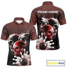 Load image into Gallery viewer, Custom Red Smoke Skull Bowling Polo Shirts For Men, Ghostly Halloween Bowling Outfit IPHW9520