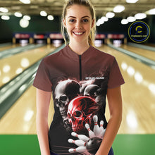 Load image into Gallery viewer, Custom Red Smoke Skull Bowling Women Quarter-Zip Shirt, Ghostly Halloween Bowling Outfit IPHW9520
