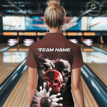 Load image into Gallery viewer, Custom Red Smoke Skull Bowling Women Quarter-Zip Shirt, Ghostly Halloween Bowling Outfit IPHW9520