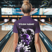 Load image into Gallery viewer, Custom Purple Smoke Skull Bowling Women Quarter-Zip Shirt, Ghostly Halloween Outfit IPHW9521