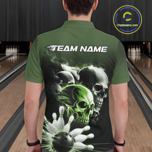 Load image into Gallery viewer, Custom Green Smoke Skull Bowling Polo Shirts For Men, Ghostly Halloween Bowling Outfit IPHW9522