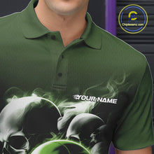 Load image into Gallery viewer, Custom Green Smoke Skull Bowling Polo Shirts For Men, Ghostly Halloween Bowling Outfit IPHW9522
