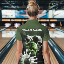 Load image into Gallery viewer, Custom Green Smoke Skull Bowling Polo Shirts For Women, Ghostly Halloween Bowling Outfit IPHW9522