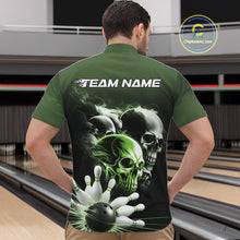 Load image into Gallery viewer, Custom Green Smoke Skull Bowling Quarter-Zip Shirts For Men, Ghostly Halloween Bowling Outfit IPHW9522