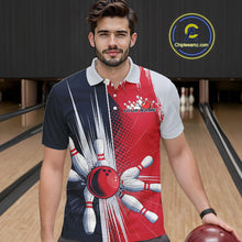 Load image into Gallery viewer, Custom Red, White And Blue Bowling Team Polo Shirts For Men, Bowling Jerseys IPHW9546