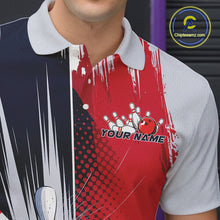 Load image into Gallery viewer, Custom Red, White And Blue Bowling Team Polo Shirts For Men, Bowling Jerseys IPHW9546