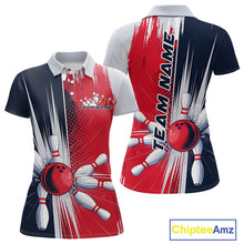 Load image into Gallery viewer, Custom Red, White And Blue Bowling Team Polo Shirts For Women, Bowling Jerseys IPHW9546