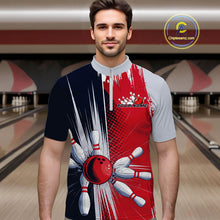 Load image into Gallery viewer, Custom Red, White And Blue Bowling Team Quarter-Zip Shirts For Men, Bowling Jerseys IPHW9546
