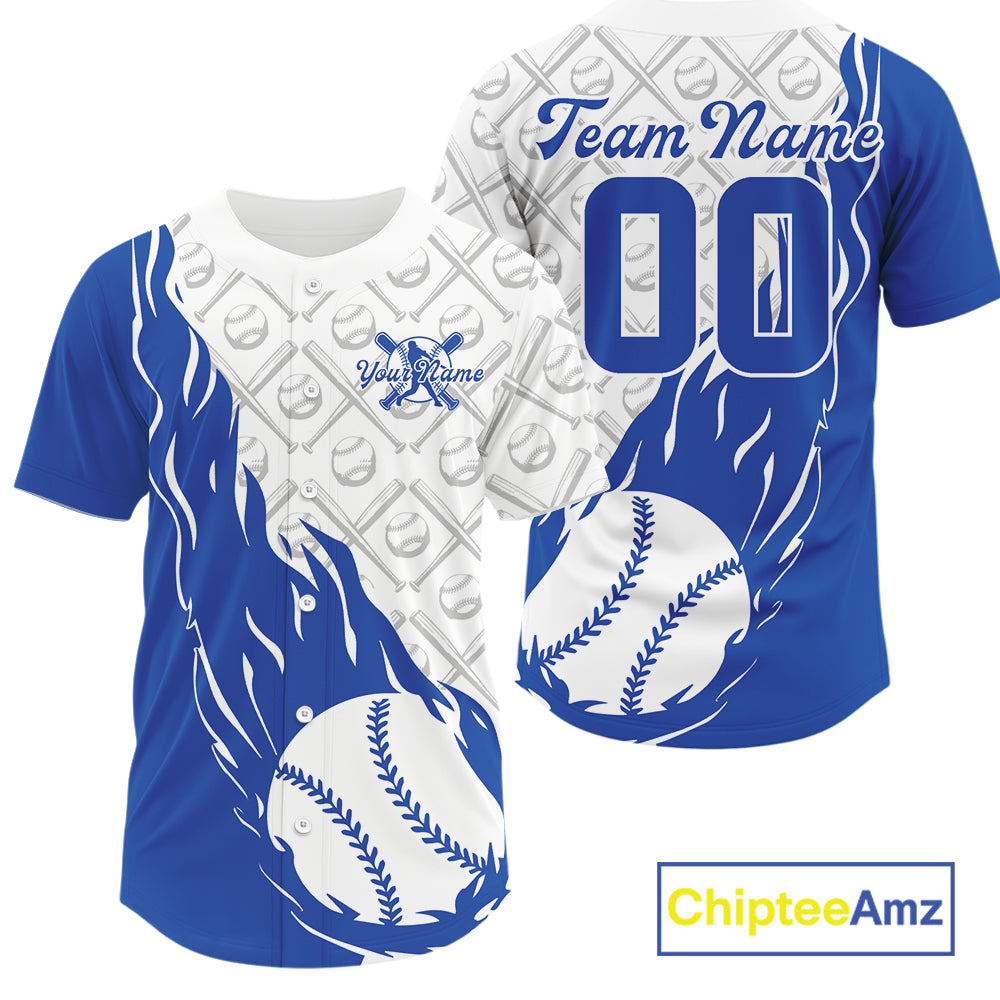 Custom Blue Flame Team Baseball Jerseys For Men, Baseball Lovers Team Uniform IPHW9591