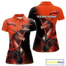 Load image into Gallery viewer, Custom Red Orange Dragon Flame Bowling Polo Shirts For Women, Bowling Tournament Shirt IPHW9330