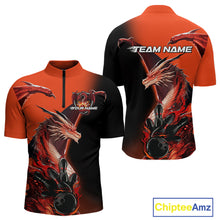 Load image into Gallery viewer, Custom Red Orange Dragon Flame Bowling Quarter-Zip Shirts For Men, Bowling Tournament Shirt IPHW9330