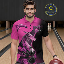 Load image into Gallery viewer, Custom Pink Dragon Flame Bowling Polo Shirts For Men, Bowling Tournament Shirt IPHW9332