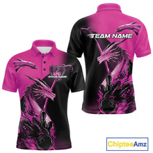 Load image into Gallery viewer, Custom Pink Dragon Flame Bowling Polo Shirts For Men, Bowling Tournament Shirt IPHW9332