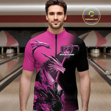 Load image into Gallery viewer, Custom Pink Dragon Flame Bowling Quarter-Zip Shirts For Men, Bowling Tournament Shirt IPHW9332