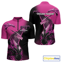Load image into Gallery viewer, Custom Pink Dragon Flame Bowling Quarter-Zip Shirts For Men, Bowling Tournament Shirt IPHW9332