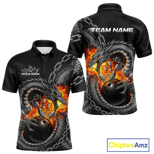 Custom Metal Chain Flame Dragon Bowling Polo Shirts For Men, Bowlin Team Shirt IPHW9097