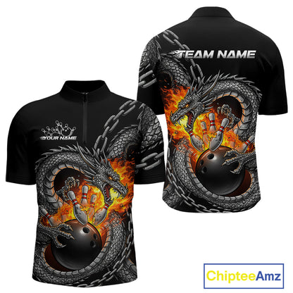 Custom Metal Chain Flame Dragon Bowling Quarter-Zip Shirts For Men, Bowlin Team Shirt IPHW9097