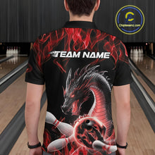 Load image into Gallery viewer, Custom Black And Red Fire Flame Dragon Bowling Polo Shirt For Men, Dragon Bowling Jersey IPHW9821