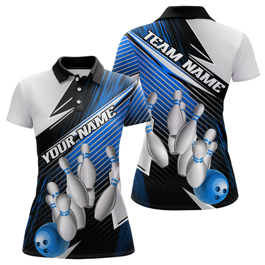 Black And Blue Custom Bowling Team Shirt For Women, Bowling Tournament Bowling League Shirt IPHW7936