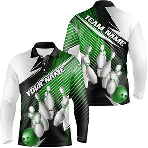 Black And Green Custom Bowling Team Shirts For Men, Bowling Tournament Bowling League Shirt IPHW7937